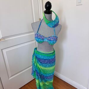 Vintage 90s Deadstock Carabella Collection Grecian Bikini set Sarong Visor Thong